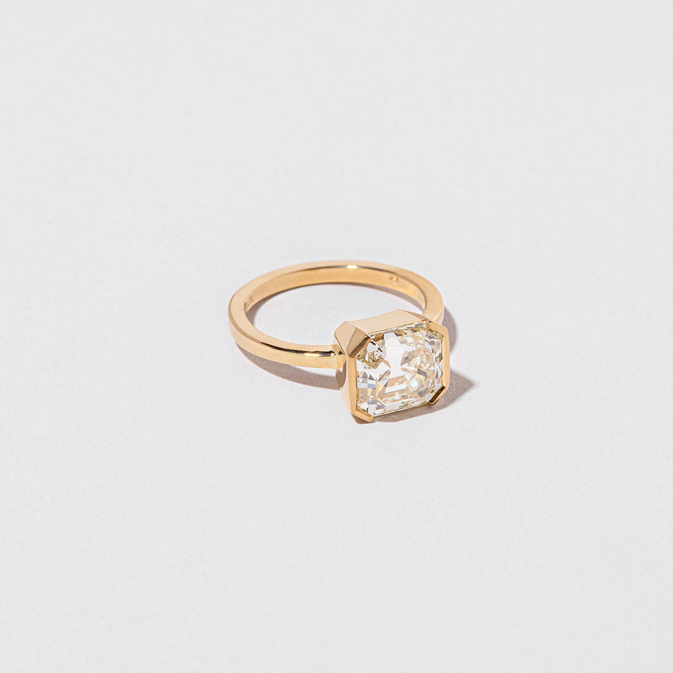 product_details::Closeup details of the Future Past Ring on light color background.