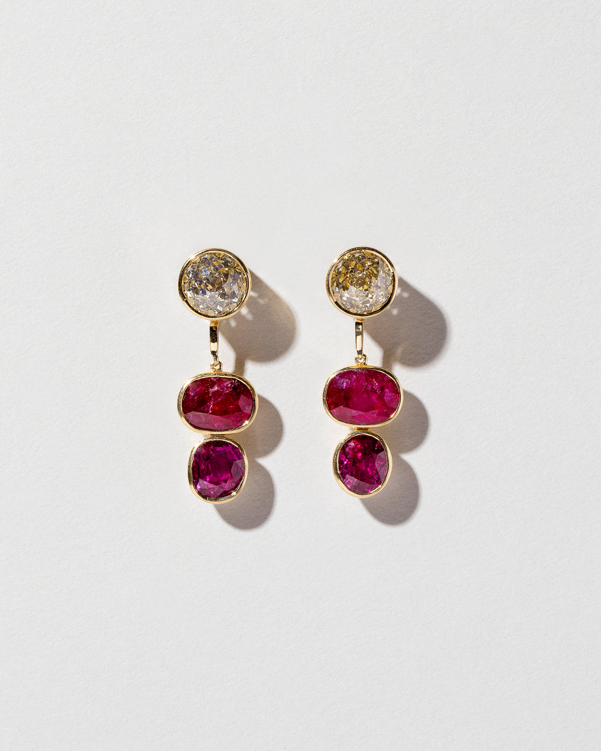 King Cut Diamond & Ruby Convertible Earrings front facing