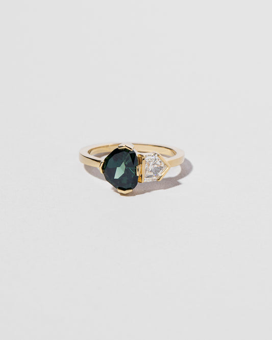 Teal Sapphire & Diamond Ring front facing