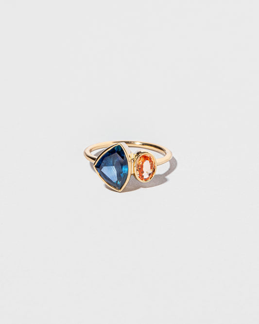 Malawian Sapphire & Peach Sapphire Line Cluster Ring front facing