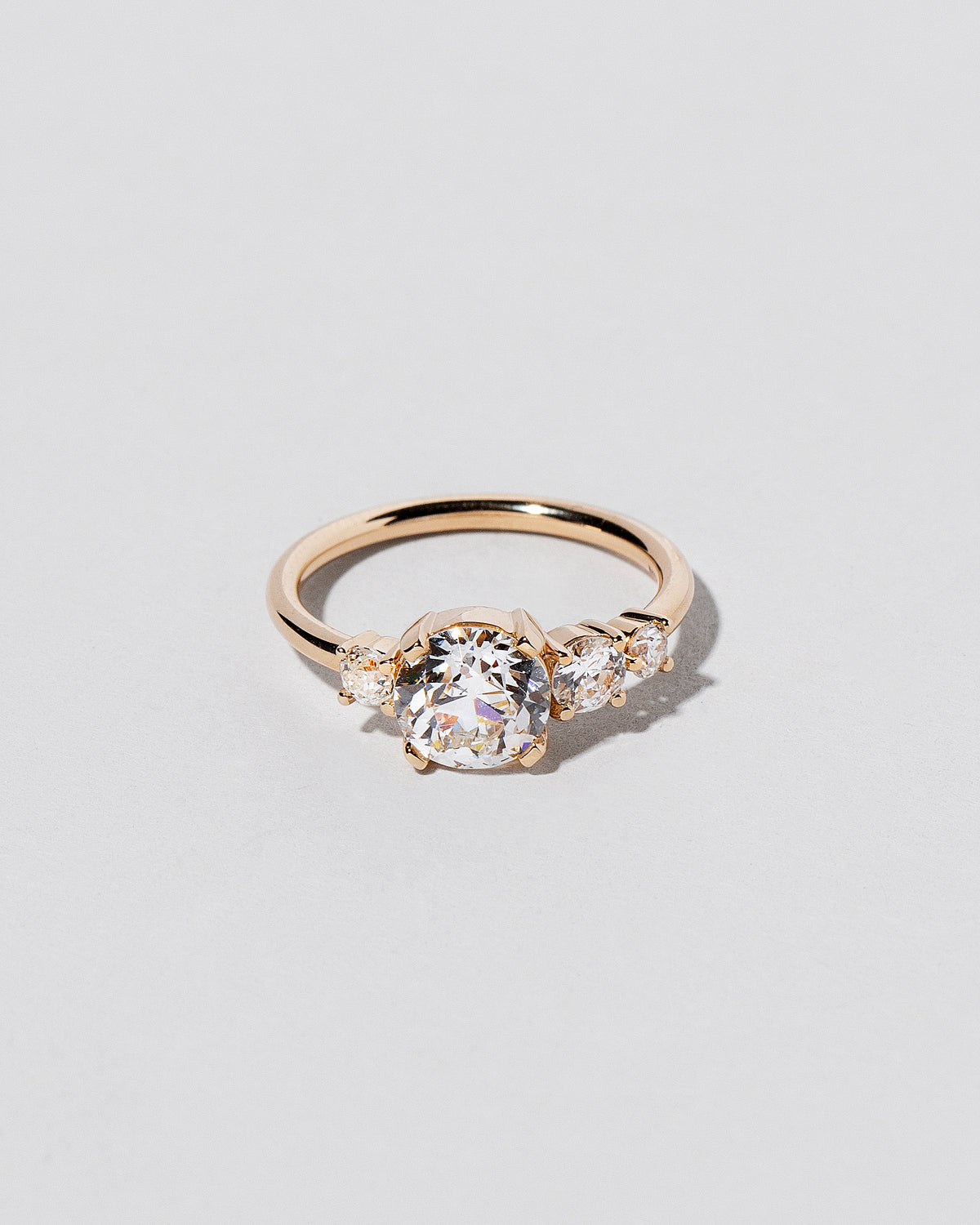 Old European Cut Diamond Line Cluster Ring front facing