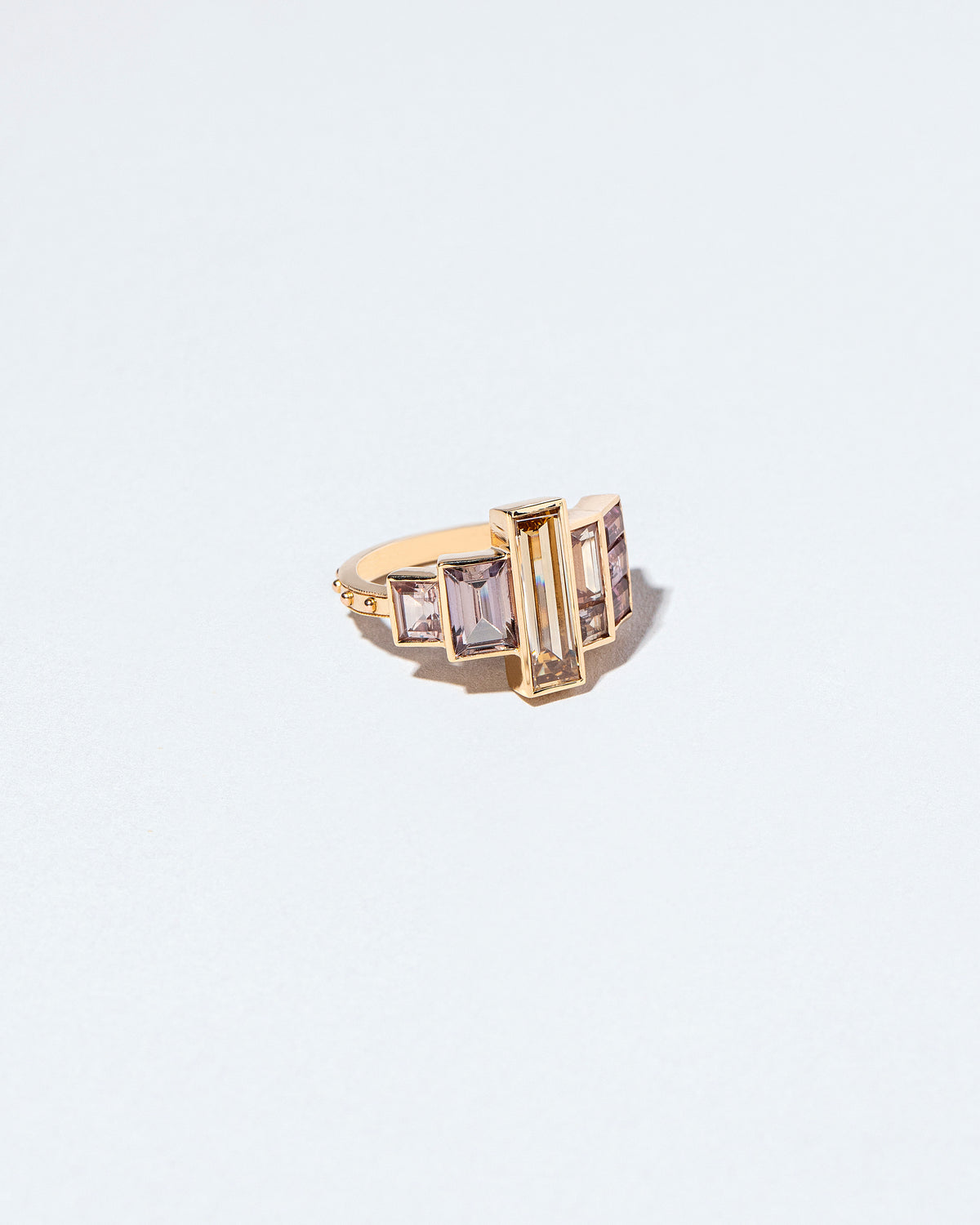 Champagne Diamond & Sapphire Line Cluster Ring right facing
