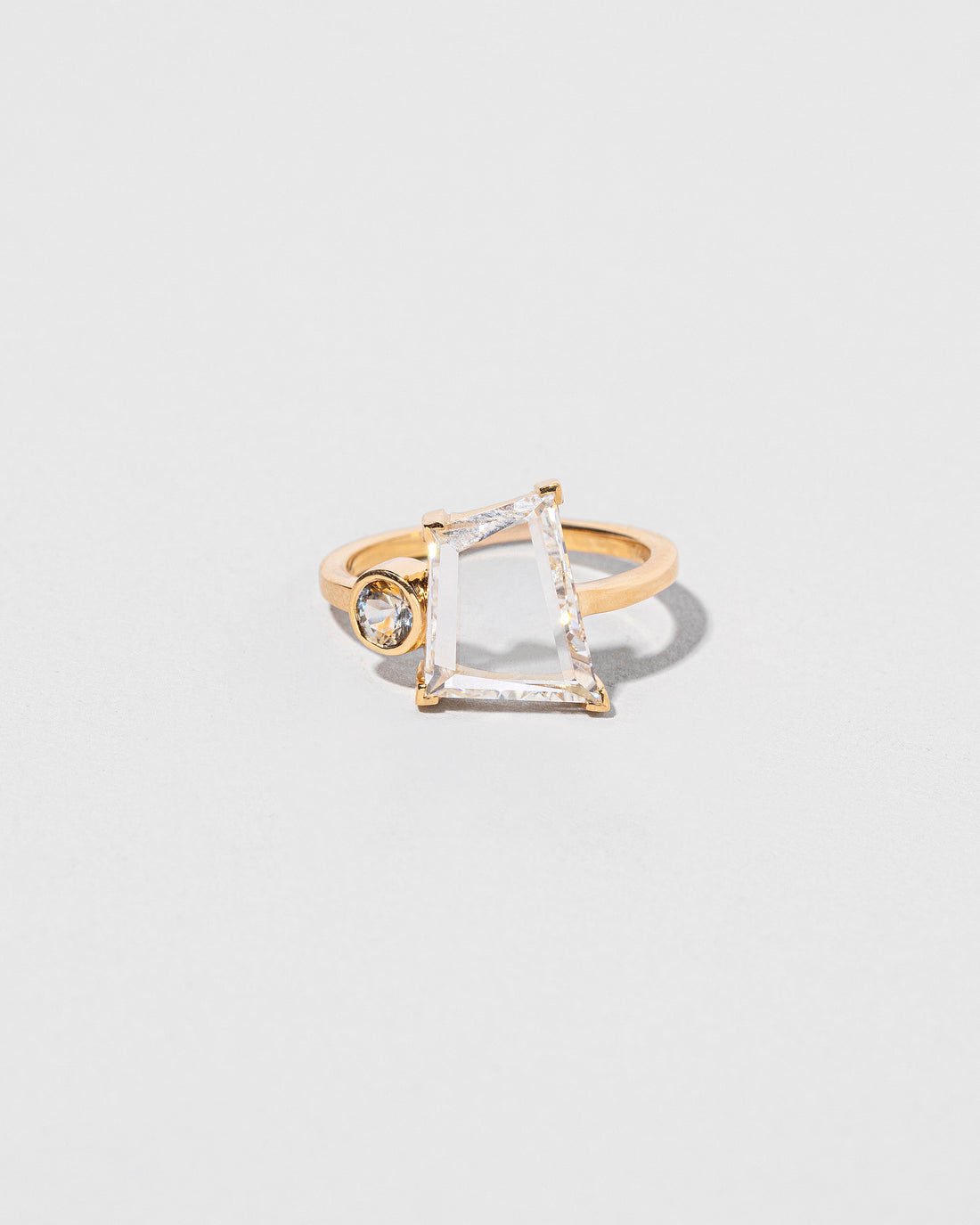 Asymmetrical Trapezoid Diamond & Kaleidoscope Montana Sapphire Ring front facing