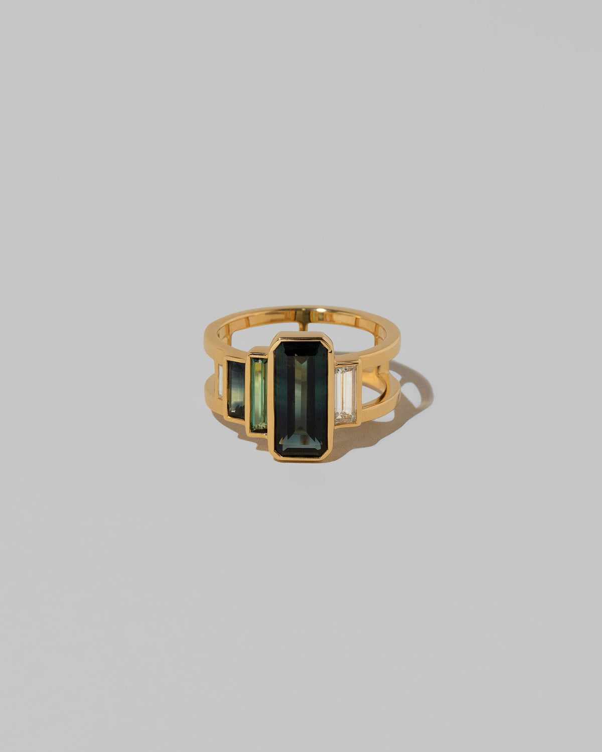 Cut-Cornered Sapphire Cage Ring