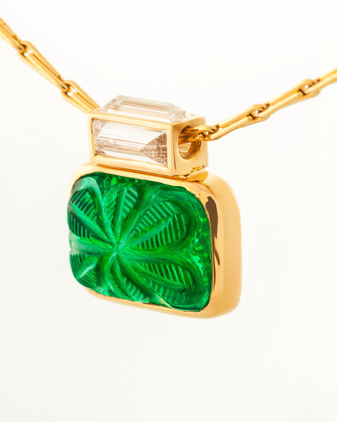 Antique Carved Emerald Necklace closeup
