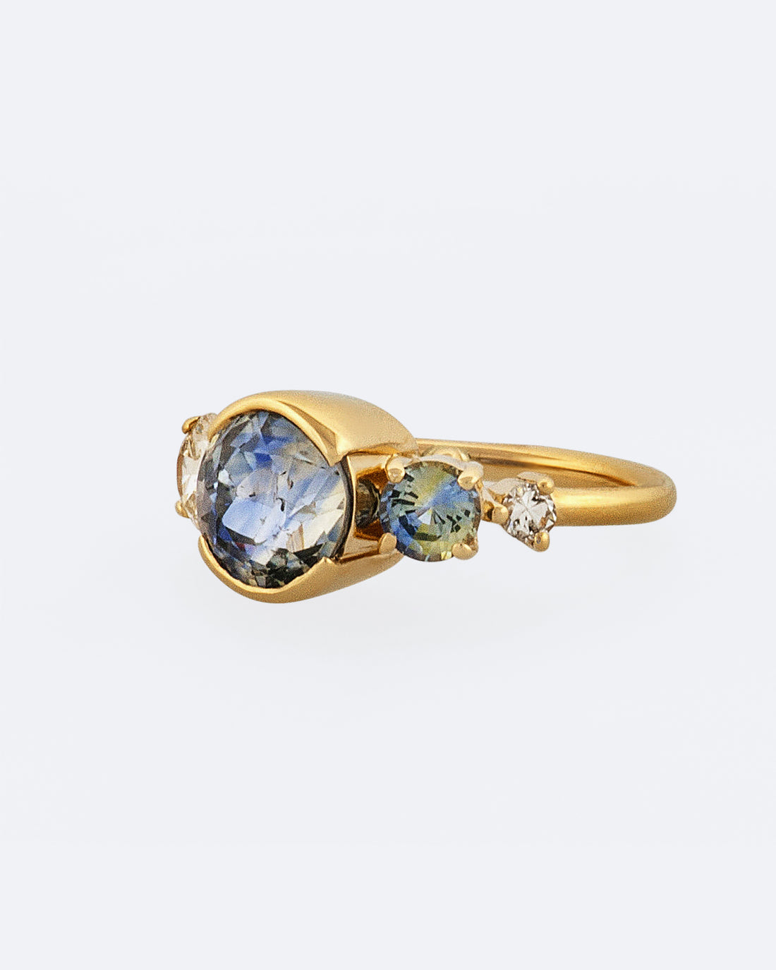 Bicolor Sapphire Line Cluster Ring front view
