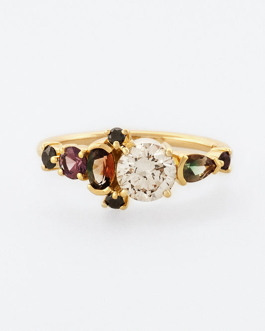 Champagne Diamond & Sunstone Line Cluster Ring front view