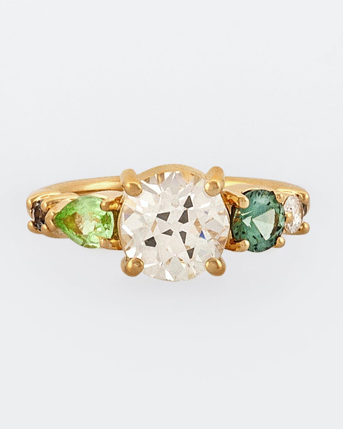 Diamond & Tourmaline Line Cluster Ring front view