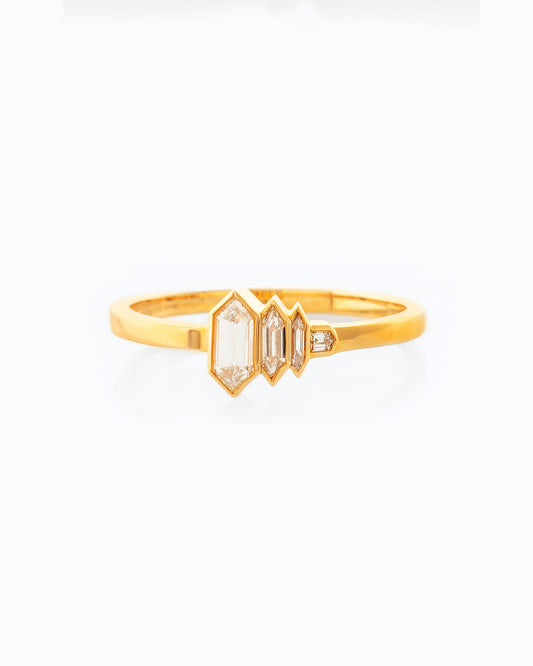 Elongated Hexagon & Bullet Diamond Ring front view