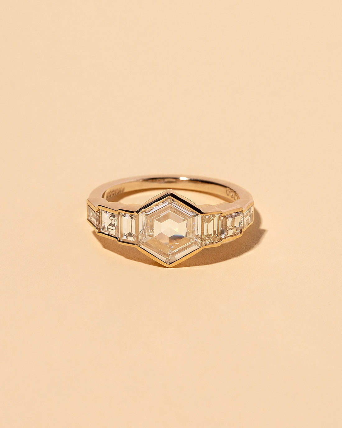 Hexagonal Step Cut Diamond Line Cluster Ring front view