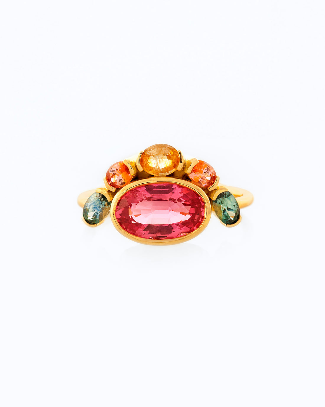 Oval Padparadscha Sapphire Cluster Ring front view