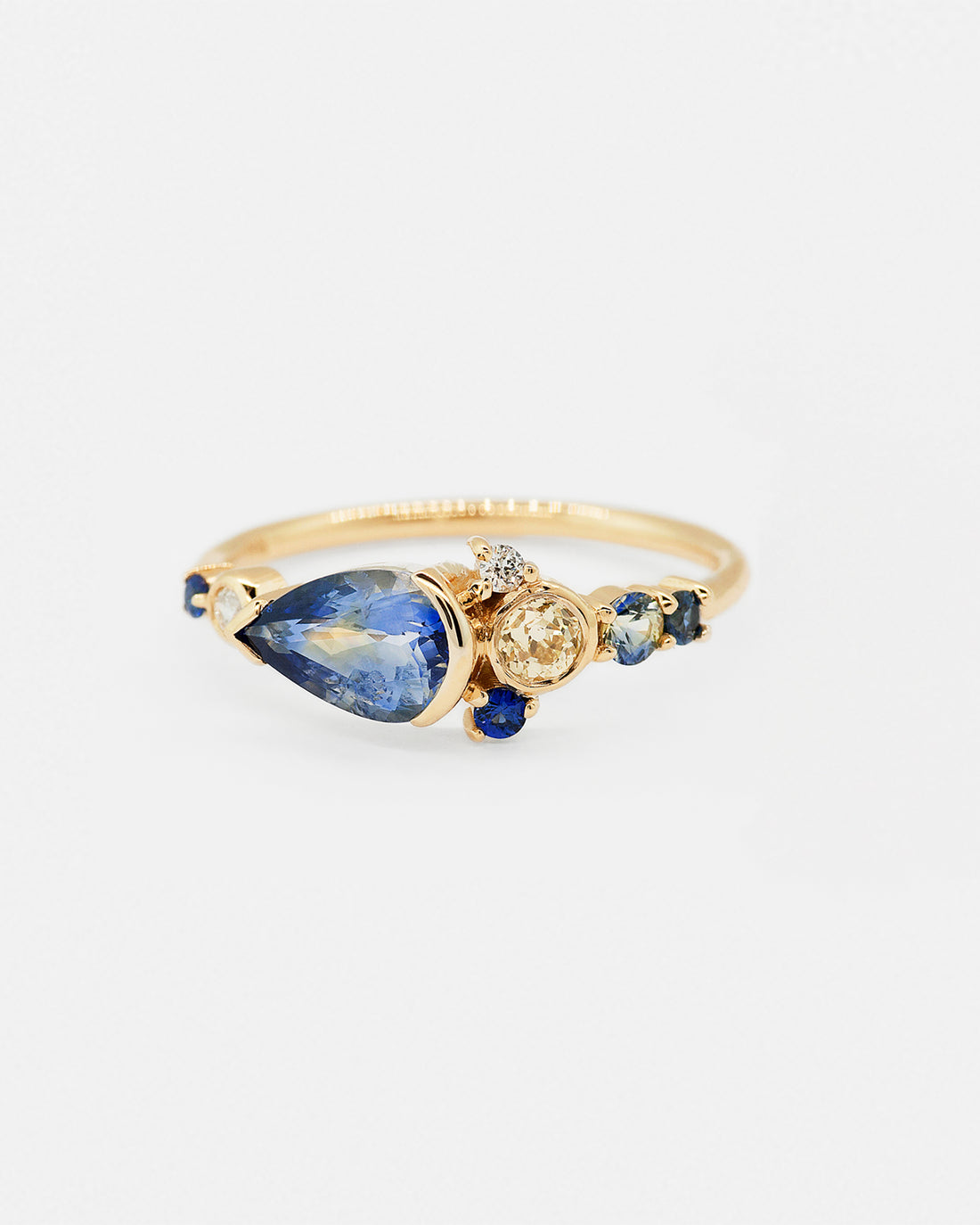 Pear Cut Bicolor Sapphire Cluster Ring front view