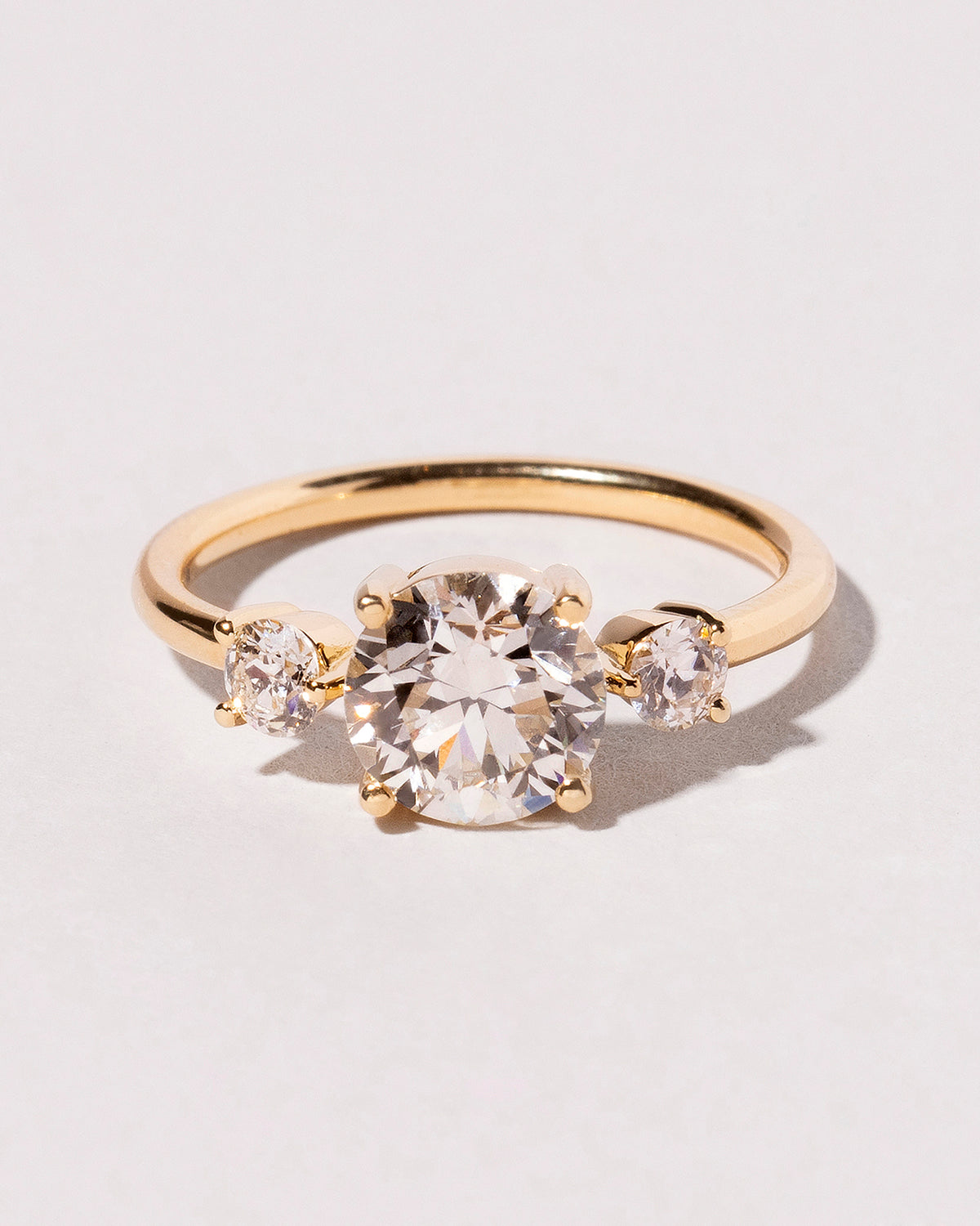 Three Stone Ring with Center 1.43 ct. Old European Cut Diamond front view