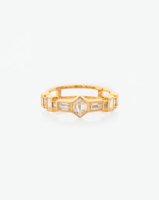 Trapezoid & Baguette Cut Diamond Line Cluster Ring front view