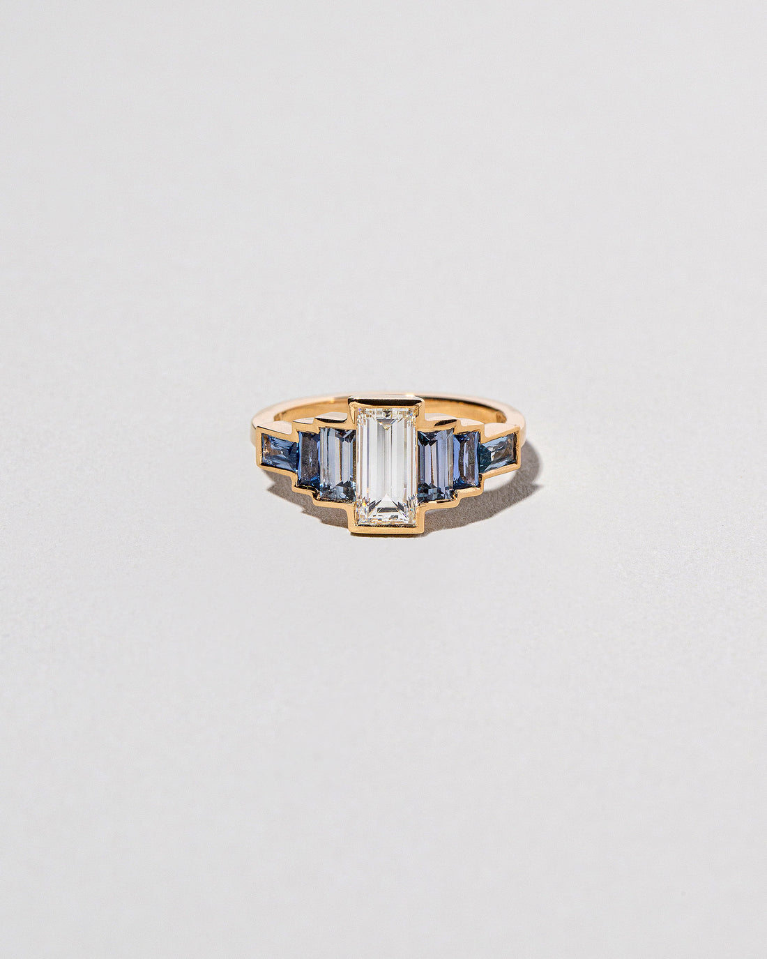Baguette Cut Diamond & Sapphire Line Cluster Ring