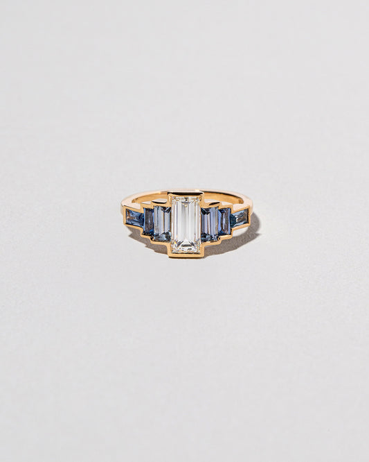 Baguette Cut Diamond & Sapphire Line Cluster Ring