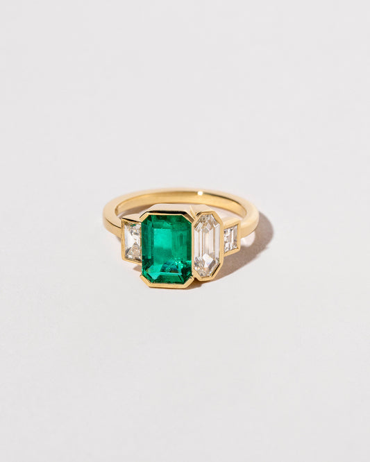 Custom Emerald & Diamond Line Cluster Ring