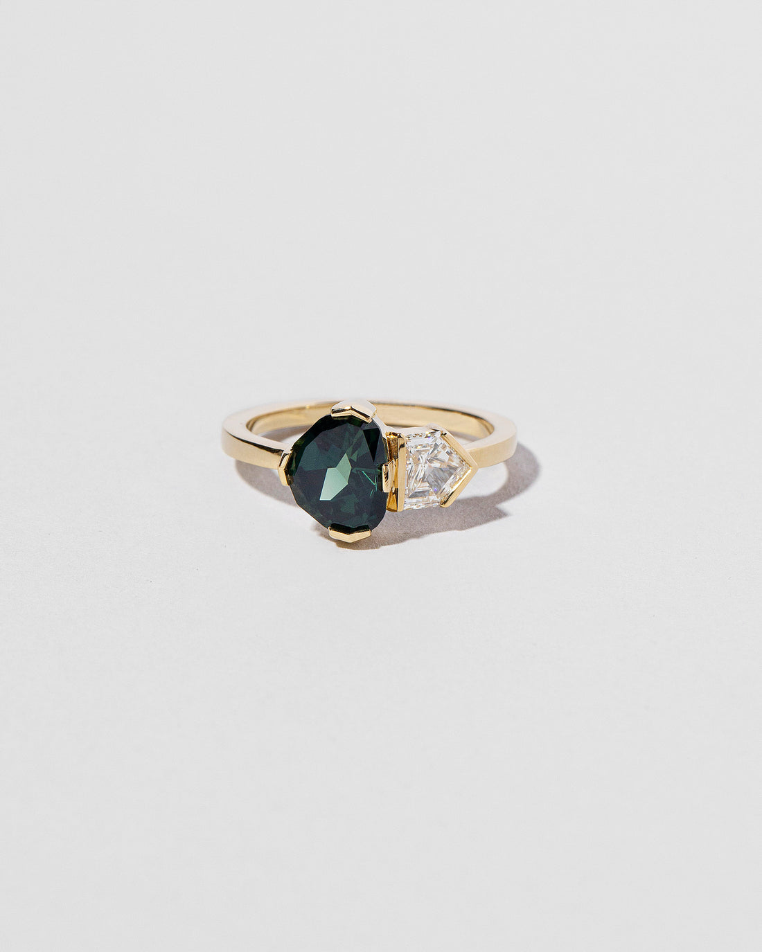 Custom Teal Sapphire & Diamond Ring