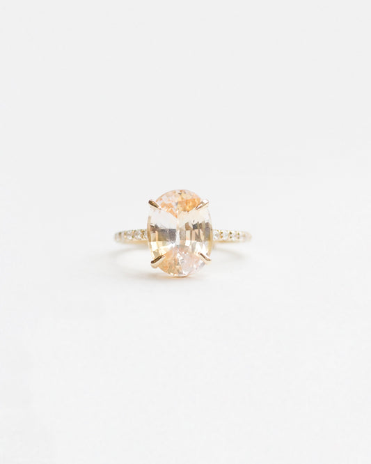 Peach sapphire solitaire front view