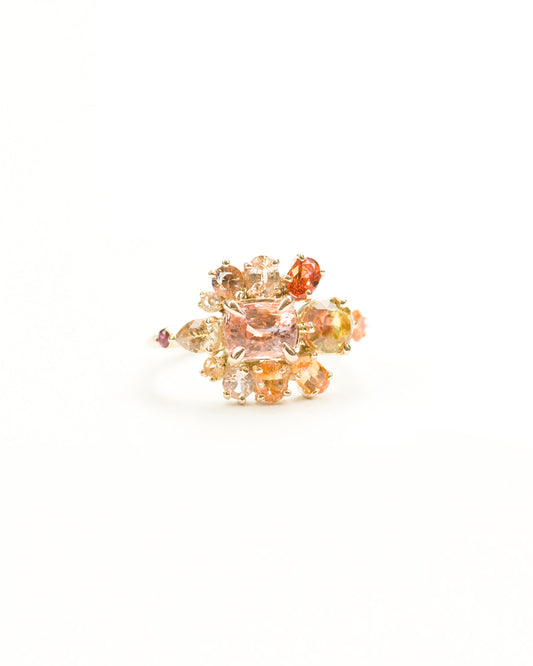 Peach sapphire stone cluster ring front view