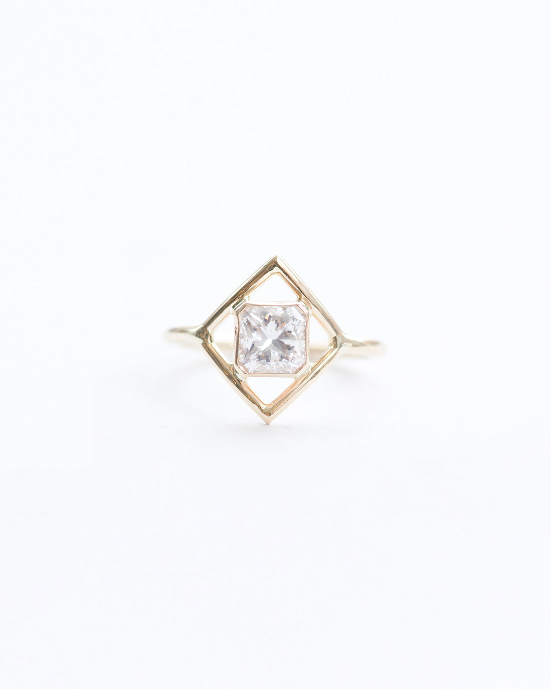 Custom Radiant Cut White Diamond Square Frame Engagement Ring front view