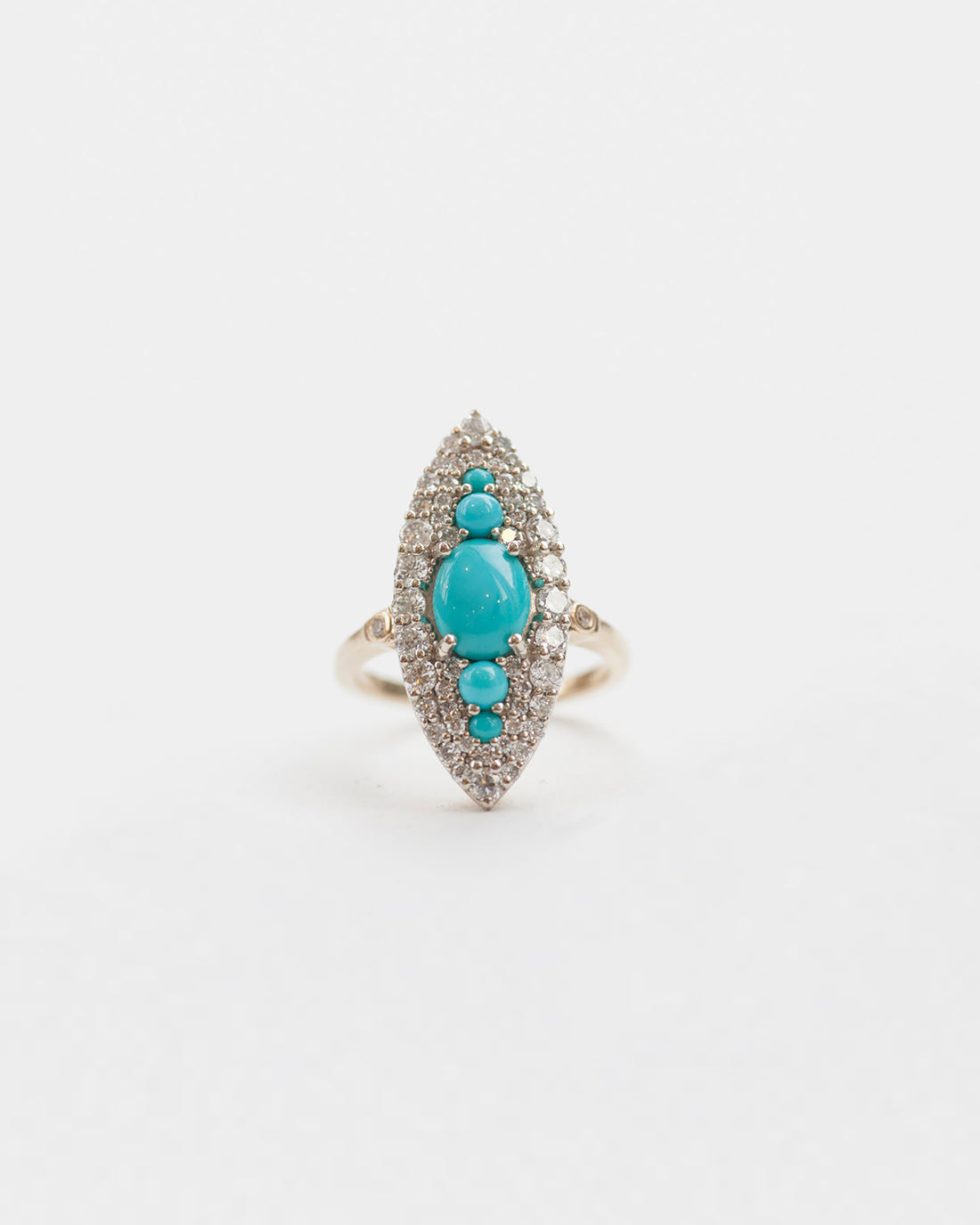 Turquoise and white diamond Marquee Ring front view