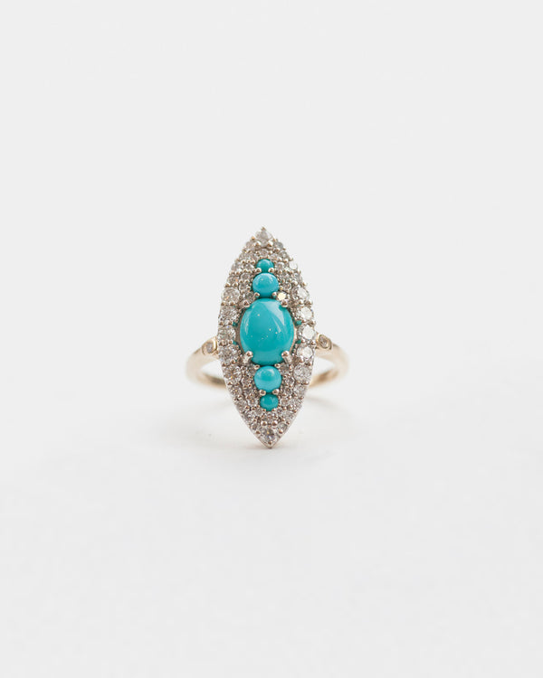 Turquoise and white diamond Marquee Ring front view