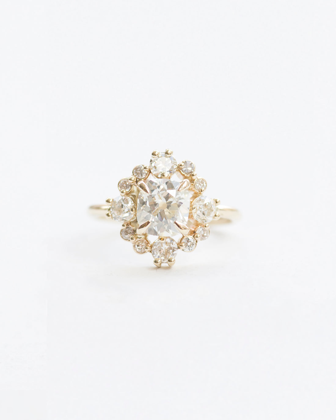 White diamond mini snowflake stone cluster ring front view