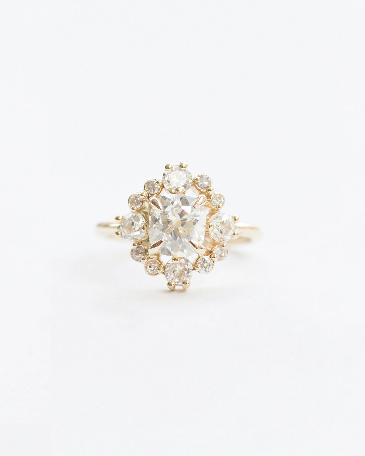 White diamond mini snowflake stone cluster ring front view