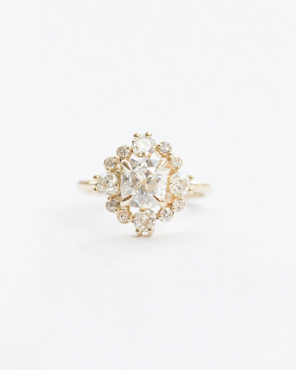 White diamond mini snowflake stone cluster ring front view
