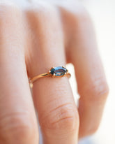 Deep Blue Ouvert Ring on model.