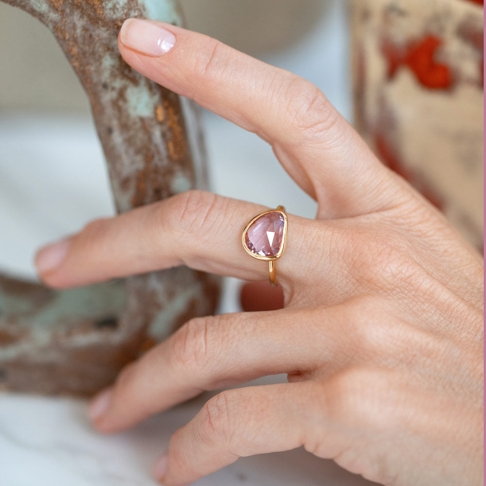 product_details::Peaceful Ring on model.