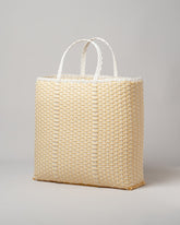 Palorosa Large White & Cream Bicolor Tote Basket Bag on light color background.