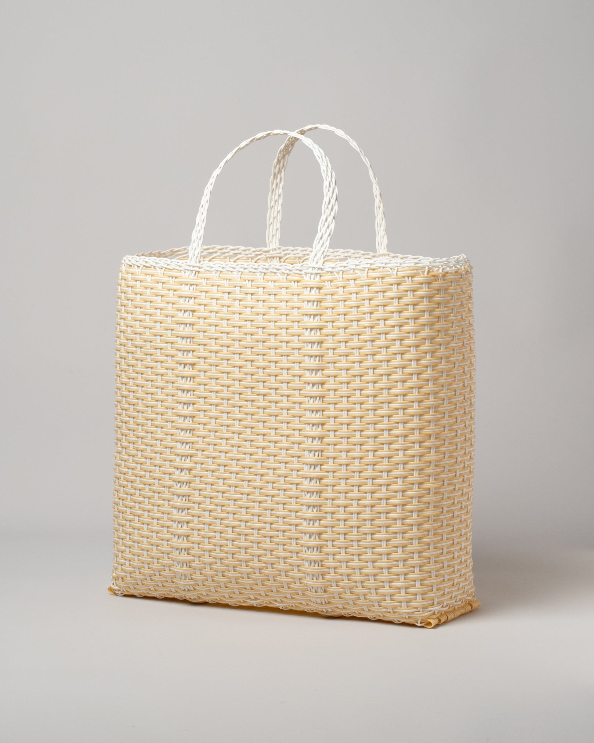 Palorosa Large White & Cream Bicolor Tote Basket Bag on light color background.