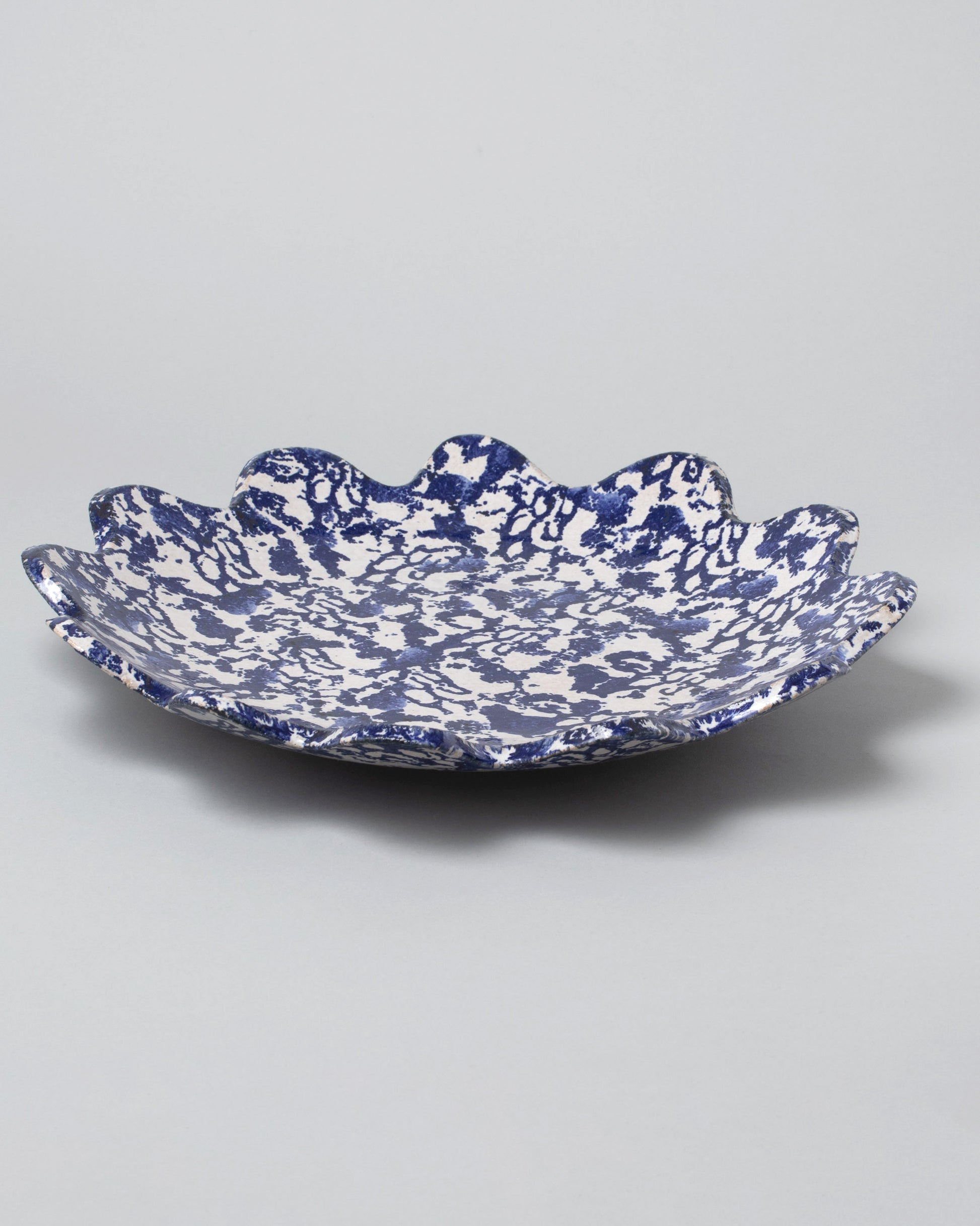 Morgan Peck Blue & White Scallop Platter on light color background.