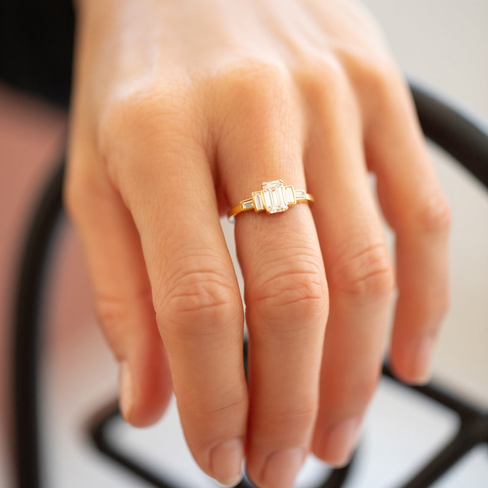 product_details::Diamond Assertion Ring on model.