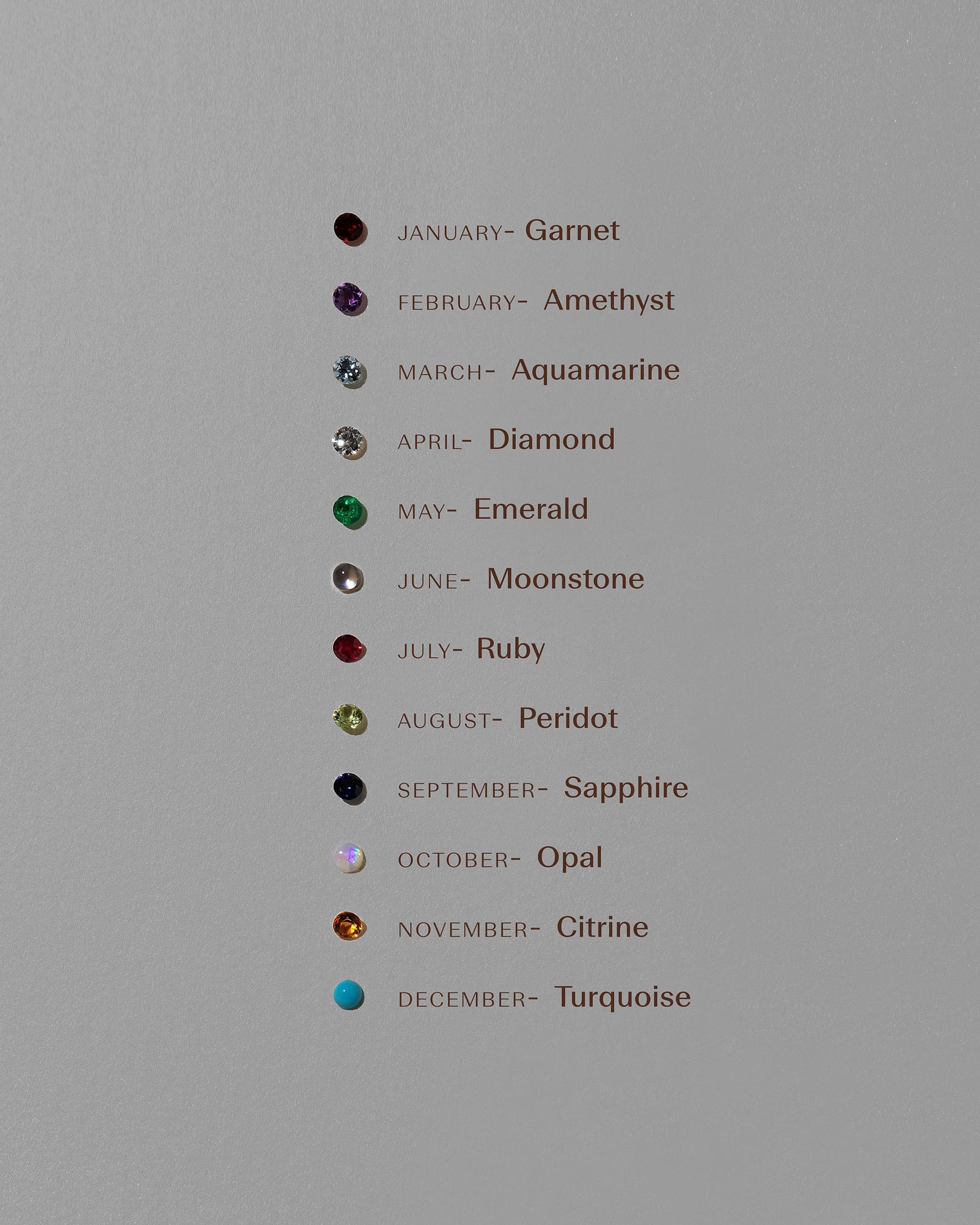 Available gemstones on light color background.