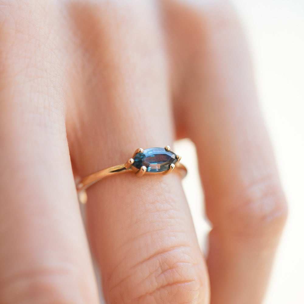 product_details::Deep Blue Ouvert Ring on model.