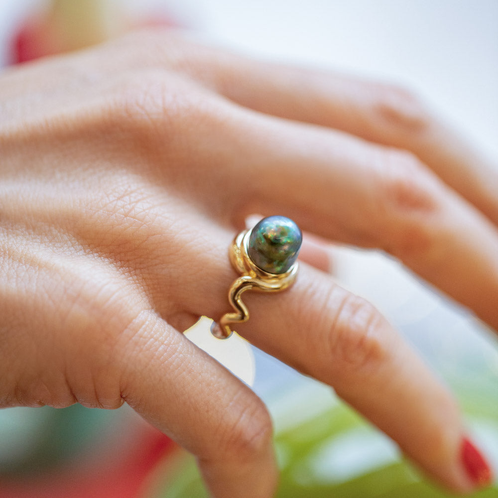 product_details::Moon Ring on model.