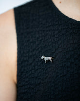 Antique Diamond & Ruby-Eyed English Bulldog Brooch on model.