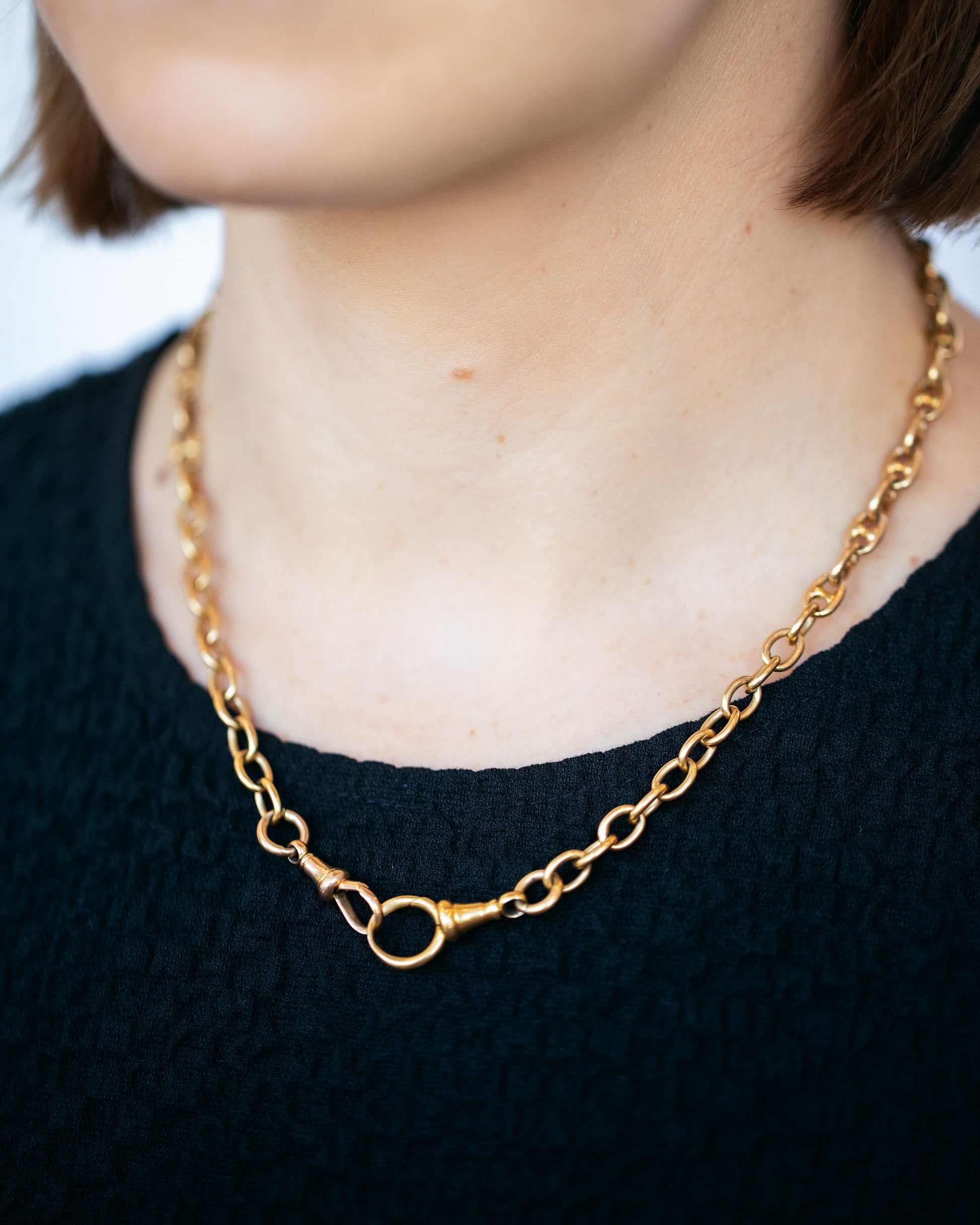 Vintage Mixed Link Chain Necklace on model.