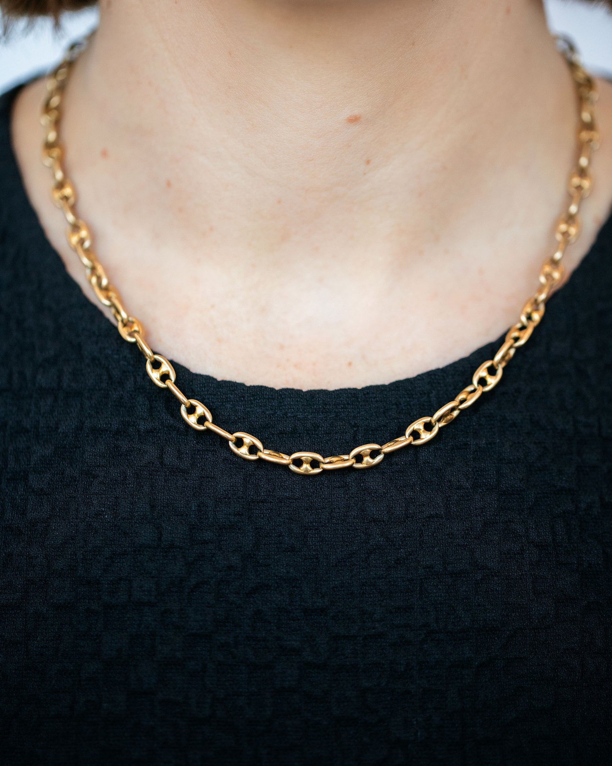 Vintage Mixed Link Chain Necklace on model.
