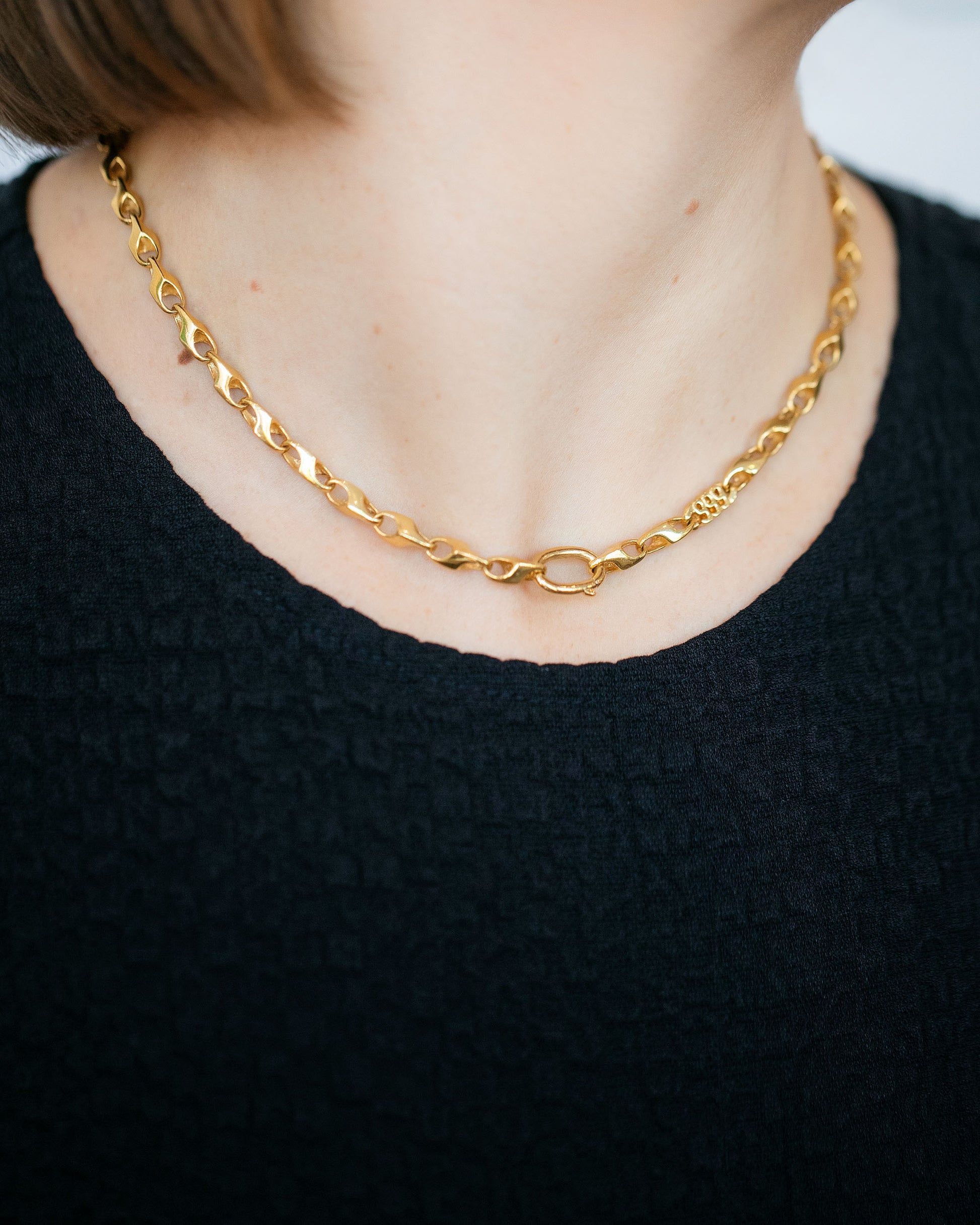 Vintage Triple Nine Chain Necklace on model.