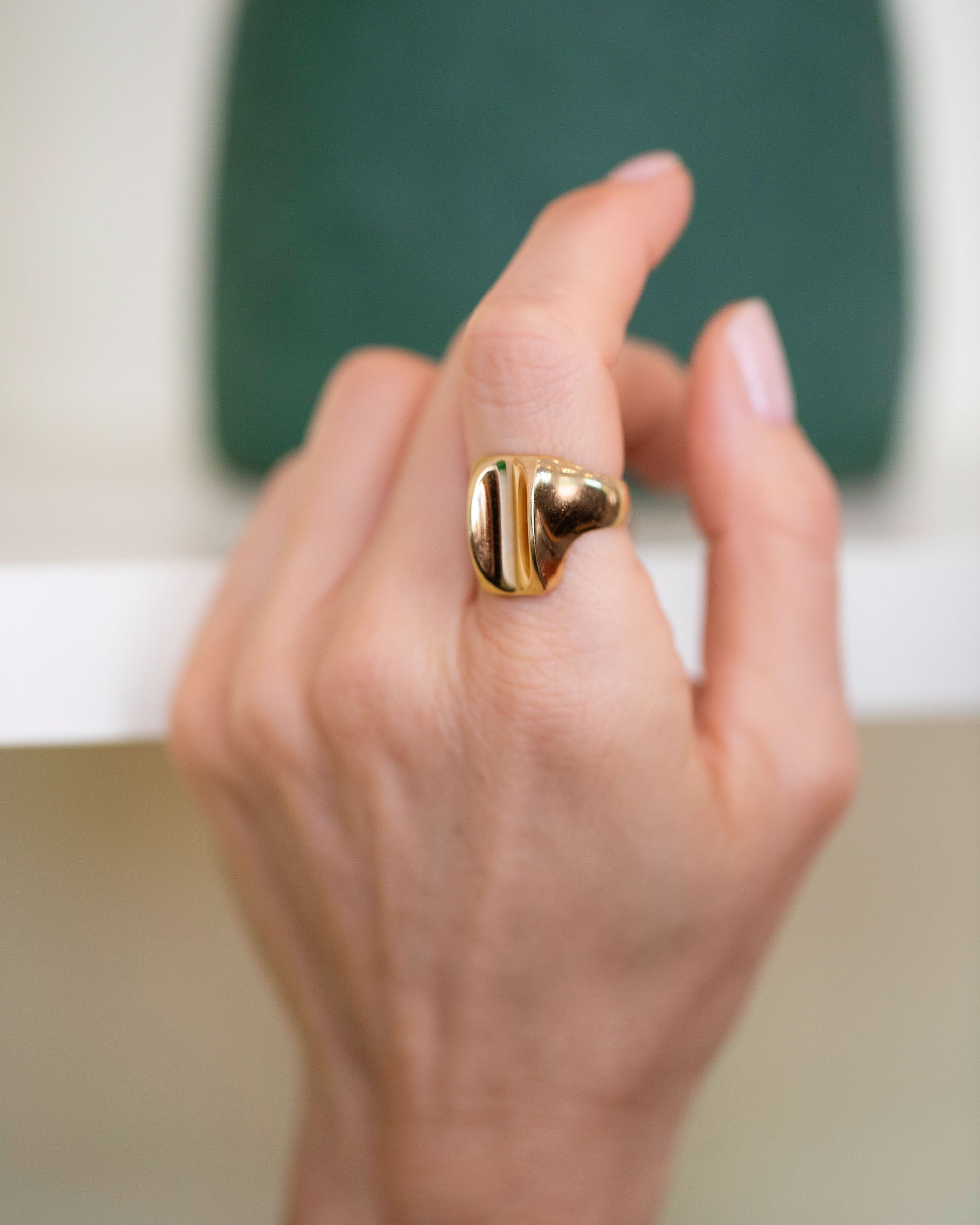 Vintage Gold Saddle Ring on model.