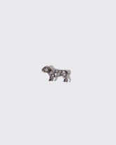 Antique Diamond & Ruby-Eyed English Bulldog Brooch on light color background.
