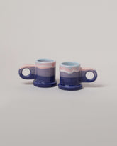 Echo Park Pottery by Peter Shire Pink & Purple Double Dip Espresso Mug Set on light color background.