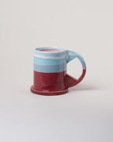 Echo Park Pottery by Peter Shire Baby Blue & Ruby Large Double Dip Mug on light color background.