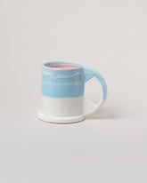 Echo Park Pottery by Peter Shire Baby Blue & White Large Double Dip Mug on light color background.