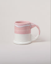 Echo Park Pottery by Peter Shire Pink & White Large Double Dip Mug on light color background.