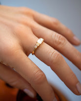 Gold Diamond Expression Ring on model.